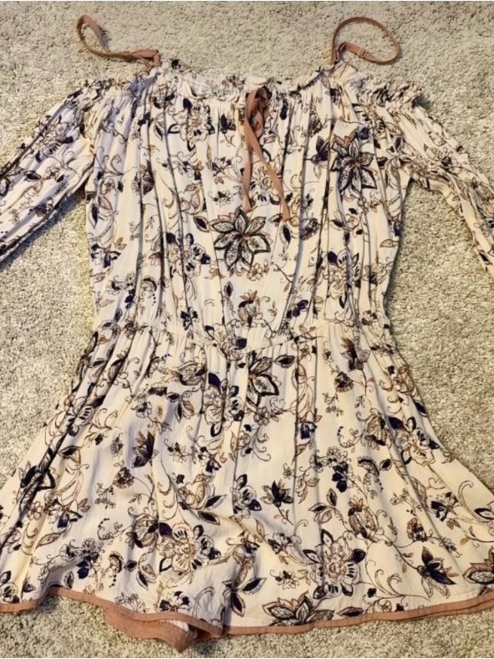 Floral Off-Shoulder Romper Dress in Blush